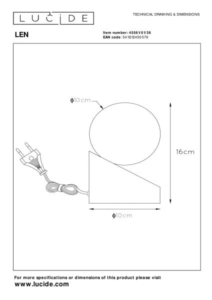 Lucide LEN - Tischlampe - Ø 10 cm - 1xG9 - Grau - TECHNISCH